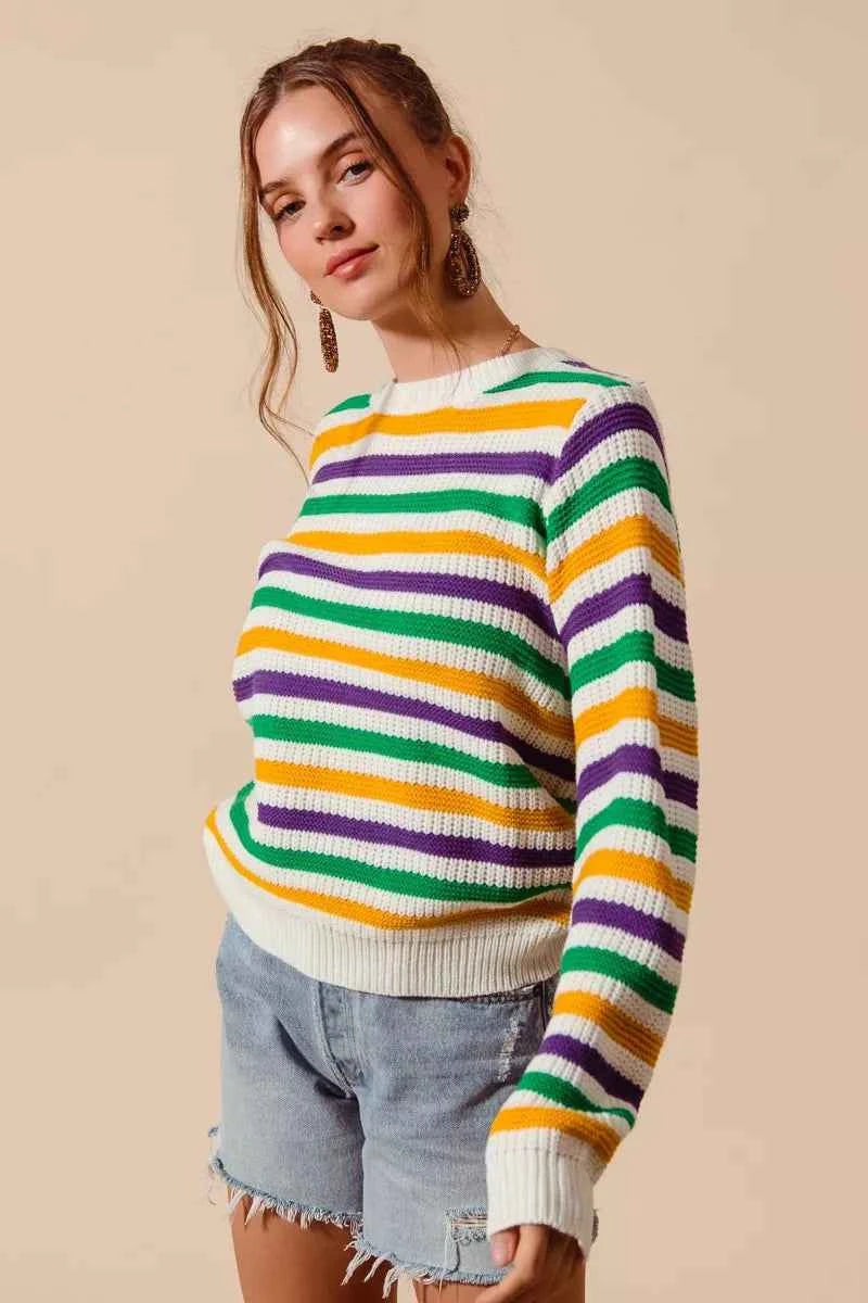 SO ME Mardi Gras Color Stripe Knit Sweater Top 6c6fda4d2fcd476398f128ec5208ea63-Max-Origin