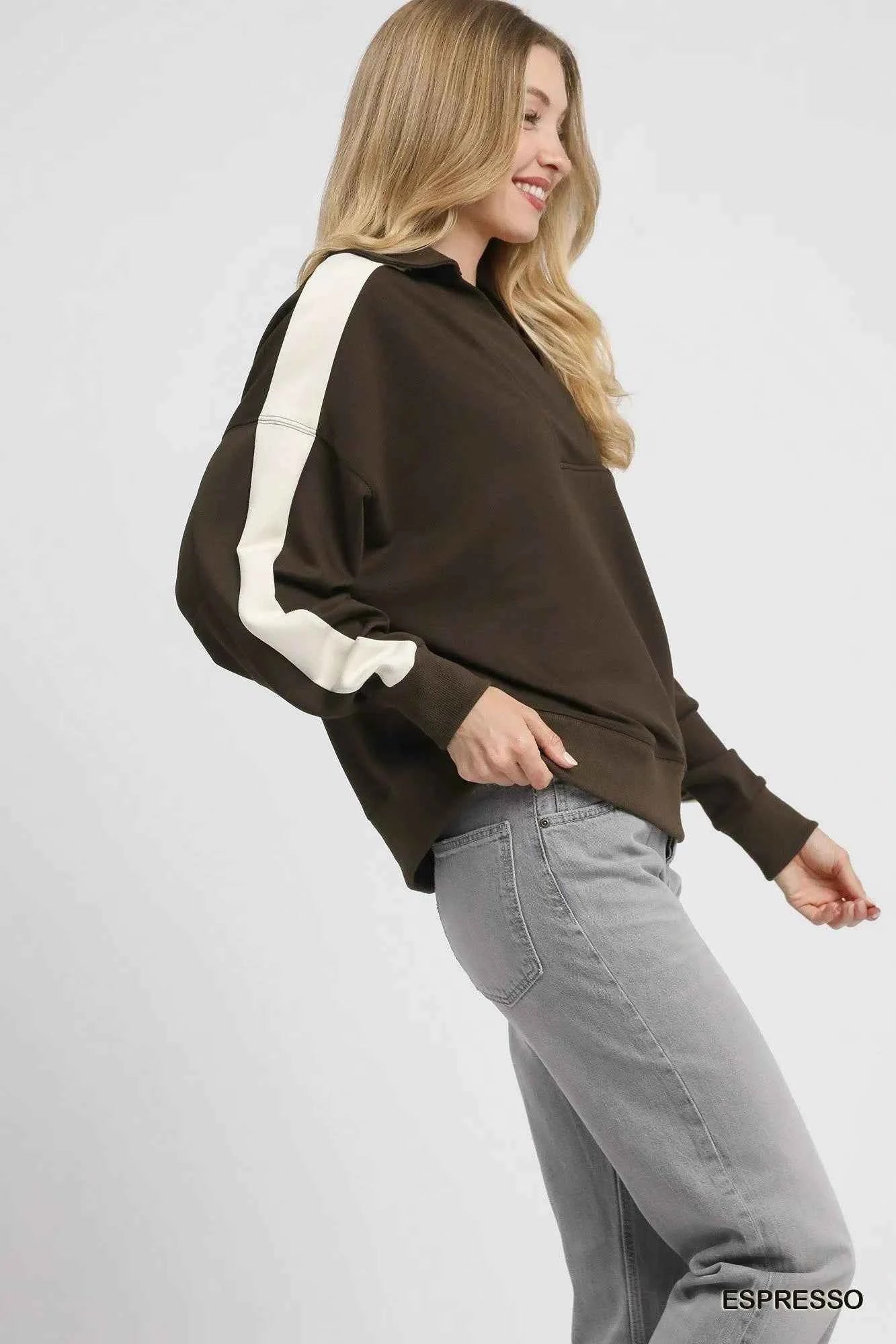 Umgee Color Block Polo Sweatshirt 6c6ffcee-7947-4a4e-874e-aebf05f3fb65-Max-Origin