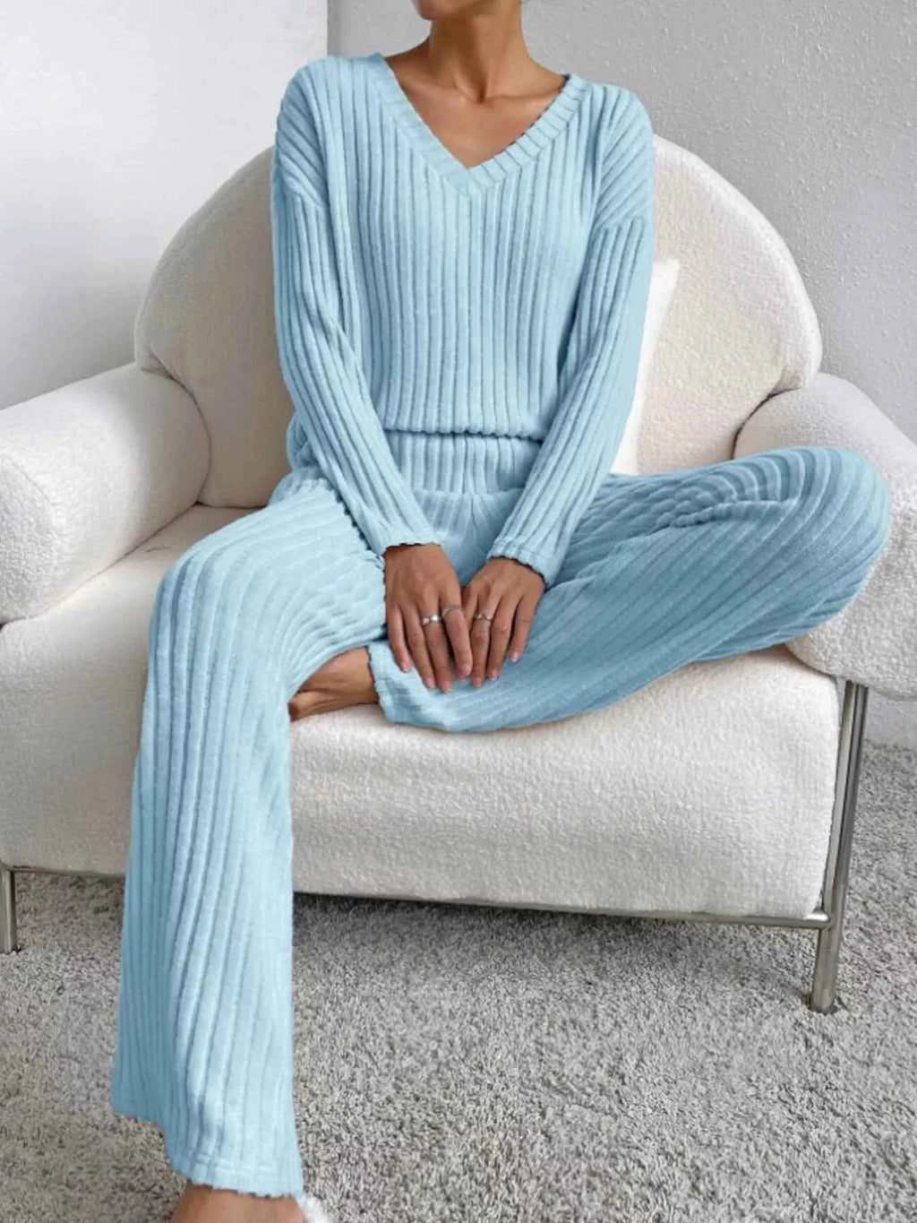 Ribbed Knit Long Sleeve Top and Pants Set 6c78a77755174d1aa35e9f24fe87f247-Max-Origin