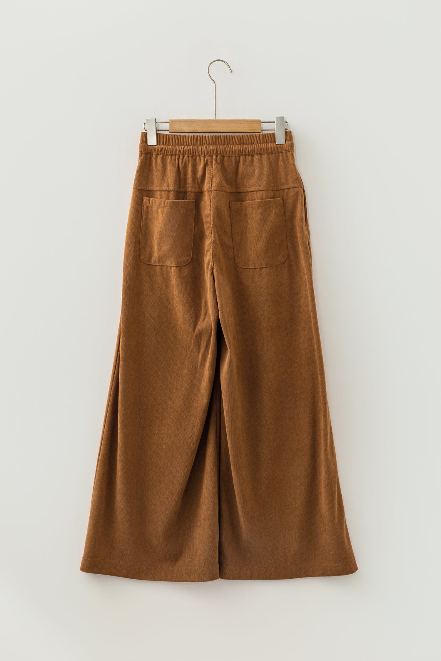 Thai Curry Elastic Waist Wooden Button Placket Ankle Length Wide Leg Pants 6c7a72e30f9f6800