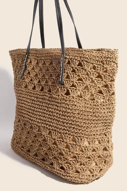 Fame Faux Leather Handle Knitted Tote Bag 6c7c3606-186d-4caf-9f38-672a48d2af2d-Max