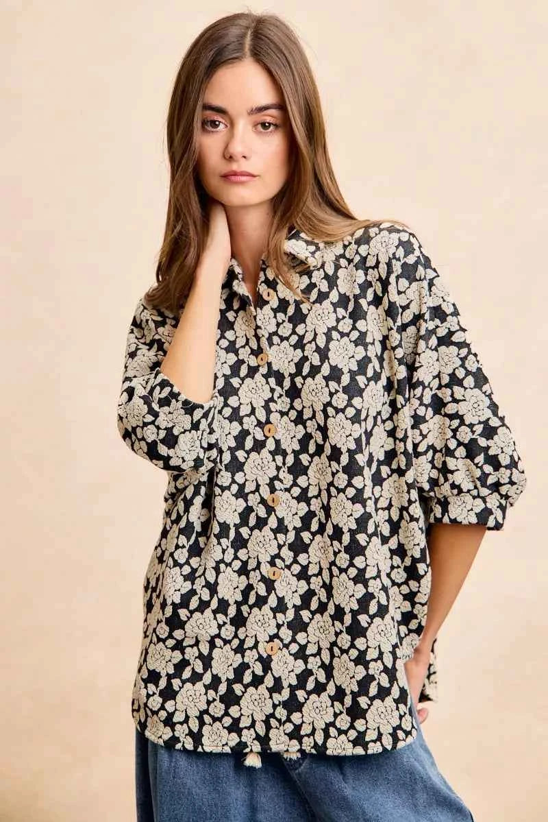BiBi Floral Jacquard Short Dolman Sleeves Shirt 6c80b231b16c438780170b40f74645c8-Max-Origin