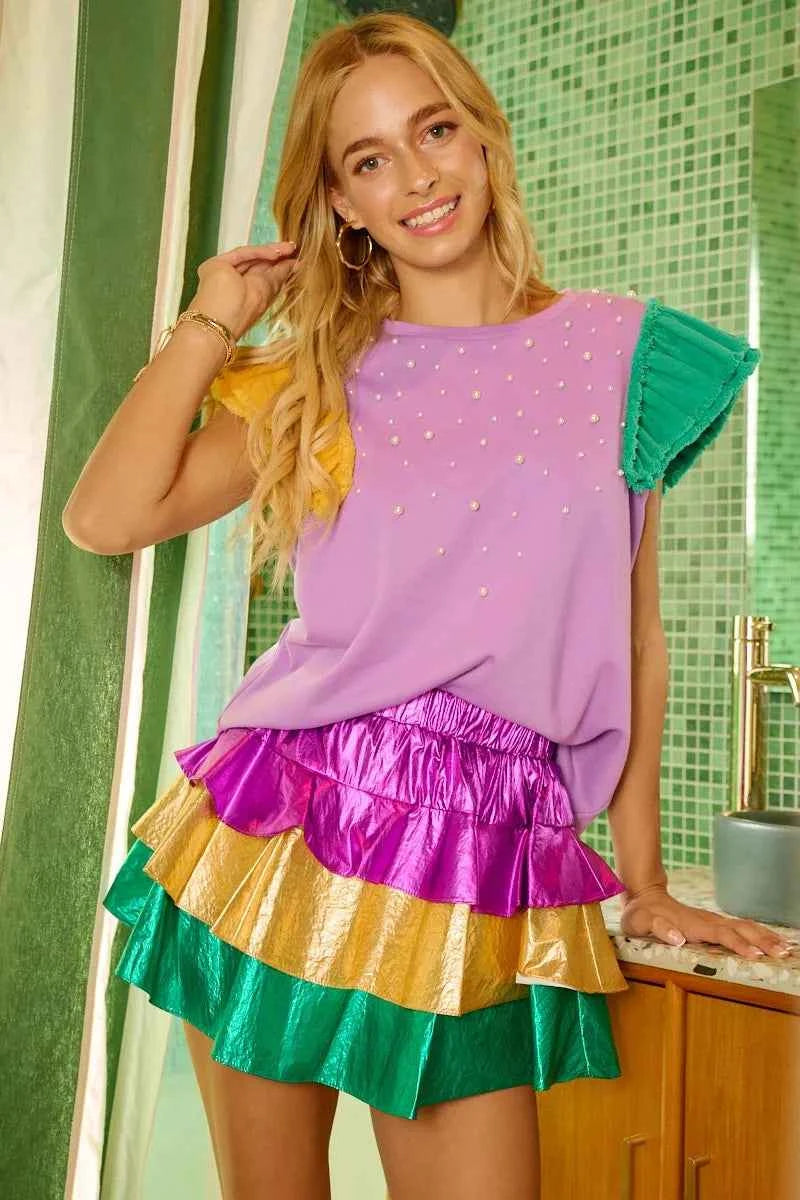 Mardigras Theme Frayed Edge Ruffled Top 6c82c6706de9454482982939cf054129-Max-Origin