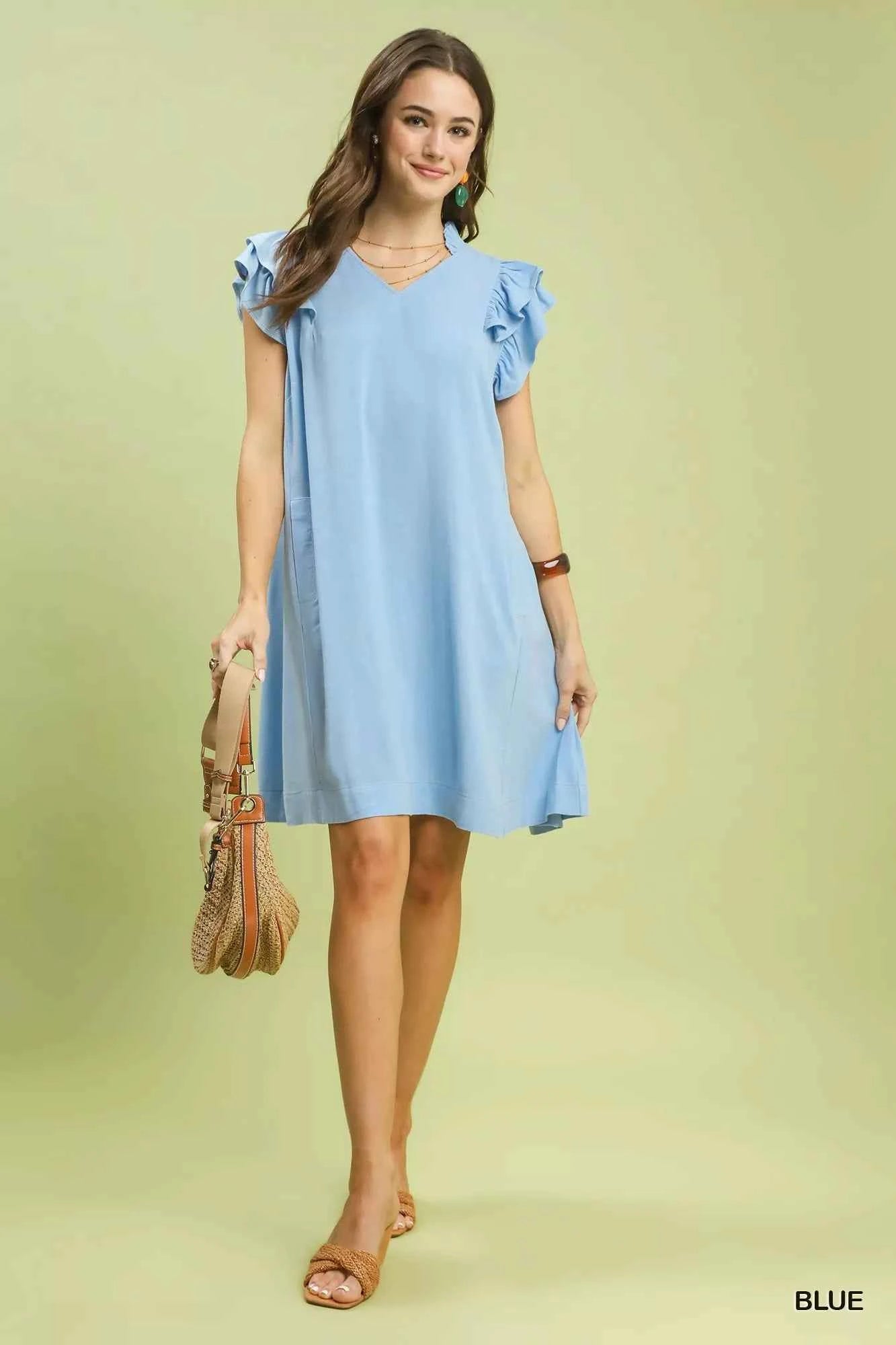 Umgee Linen Flutter Sleeve Shift Dress with Pockets 6c890ffb-7e11-4e8f-a2cb-f69caebd9e66-Max-Origin