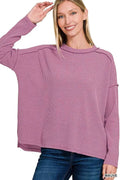 Zenana Ribbed Drop Shoulder Round Neck Sweater MAUVE 6c8a8b34482e49d7851f2c40c2f9f72b-Max-Origin
