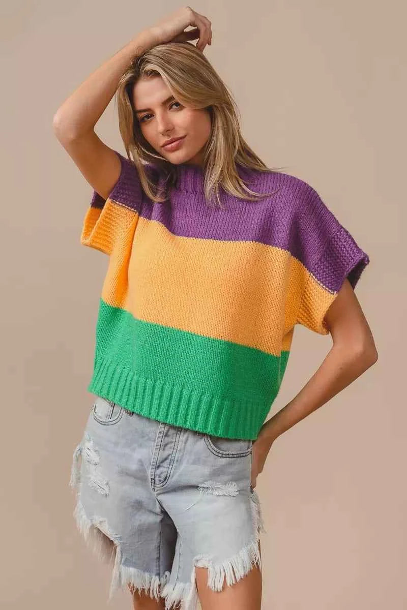 BiBi Mardi Gras Color Block Drop Shoulder Sweater Top 6c9bb55c0ec6480da0cae59709d7e50d-Max-Origin