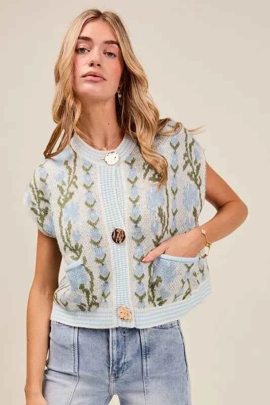 SO ME Button Front Floral and Stripe Knitted Sweater Vest 6ca6ea94-6b0c-4ab4-9ce1-593b57d80d3e-Max-Origin