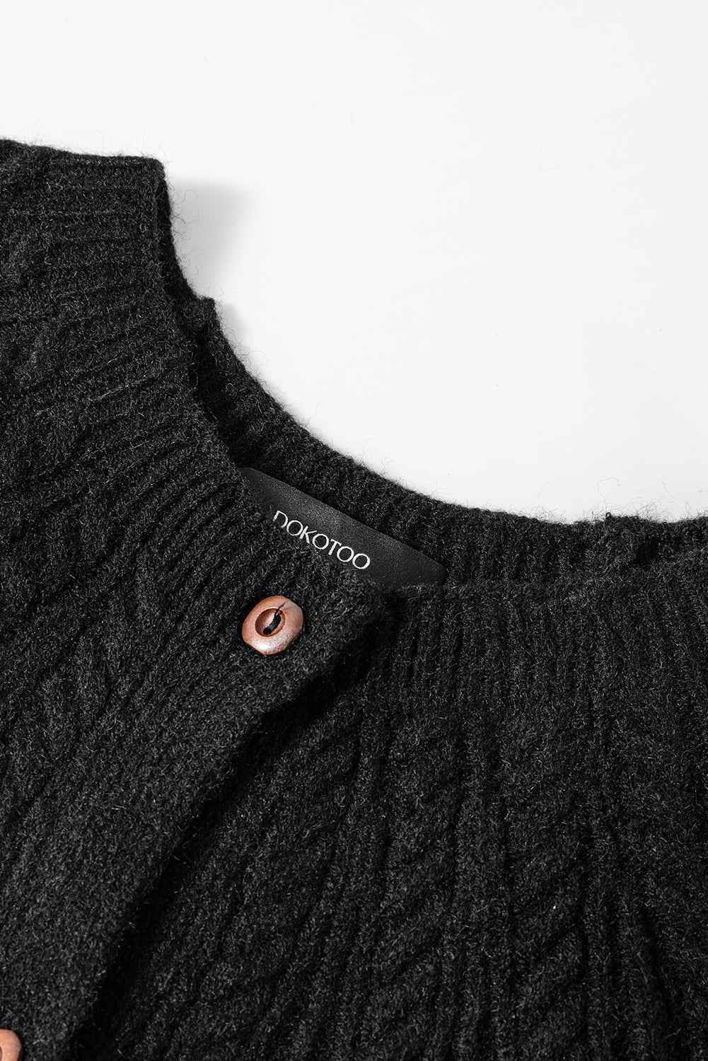 Black Solid Color Textured Detail Button Down Long Sleeve Sweater Cardigan 6ca8c961738c1746