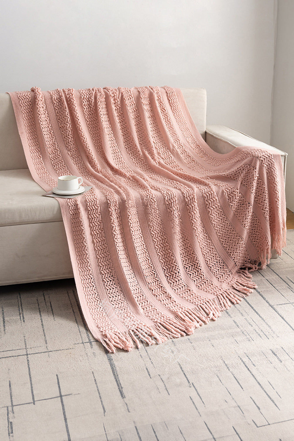 Dusty Pink Hollow Sofa Blanket with Tassel 6ca9ed56bdbef513