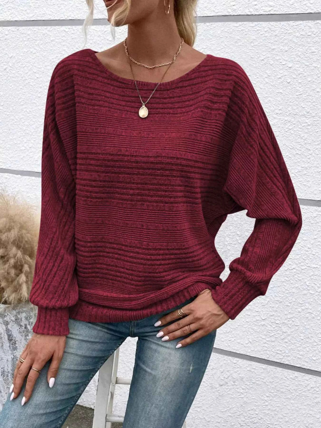 Ribbed Round Neck Long Sleeve Top 6caa0abad2a64ac4bd356a1d3882c859-Max-Origin
