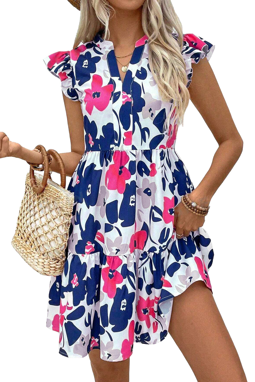 Orange Floral Print Notched Neck Flutter Sleeve Mini Dress 6caf145a074b2705