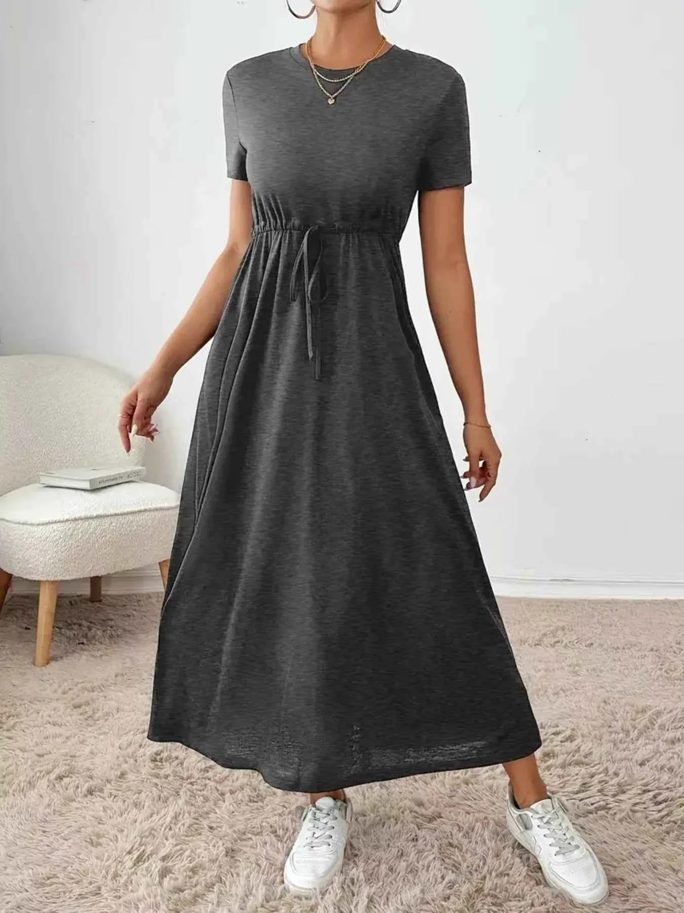 Casual Drawstring Waist Short Sleeve Tee Dress 6cba45cd81e54d8f930962393faee5f2-Max-Origin