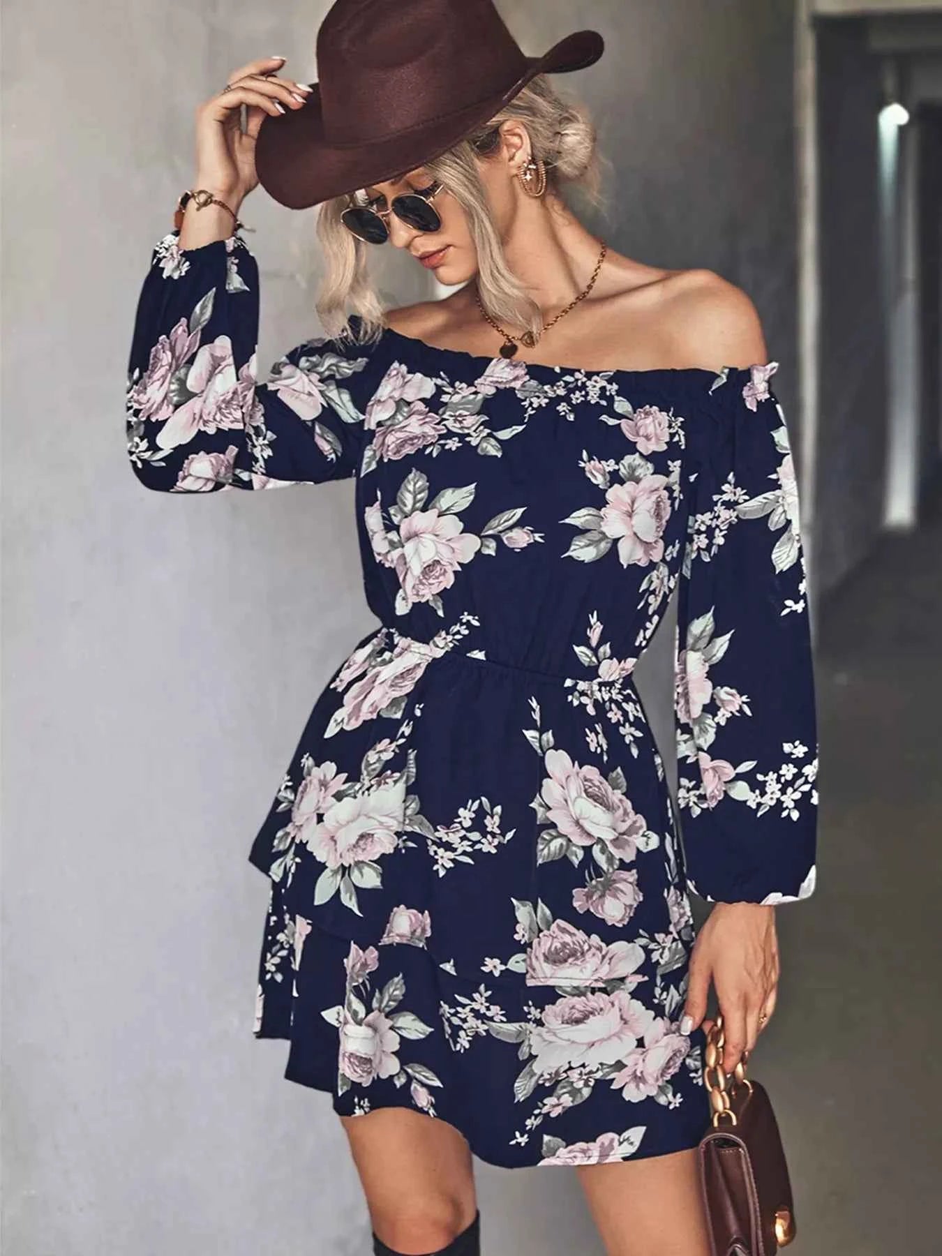 Off-Shoulder Floral Print Long Sleeve Mini Dress 6cc0dd93-c5a8-424a-a934-9d4bdf7cbc79-Max-Origin