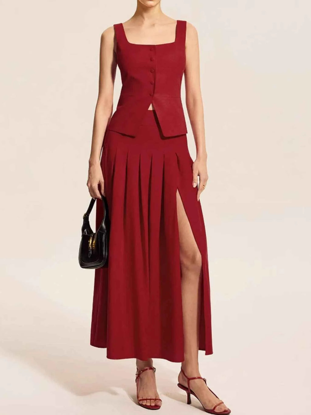 Square Neck Tank and Pleated Slit Skirt Set Burgundy 6ccc513f-c0e3-418f-bb32-b5849cdf7e95-Max-Origin
