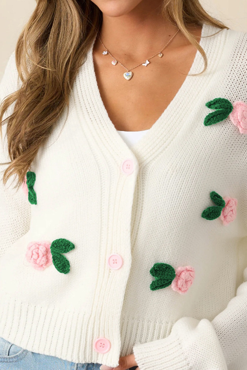 White 3D Flower Decoration Sweater Cardigan 6cd9585069ce8c5c
