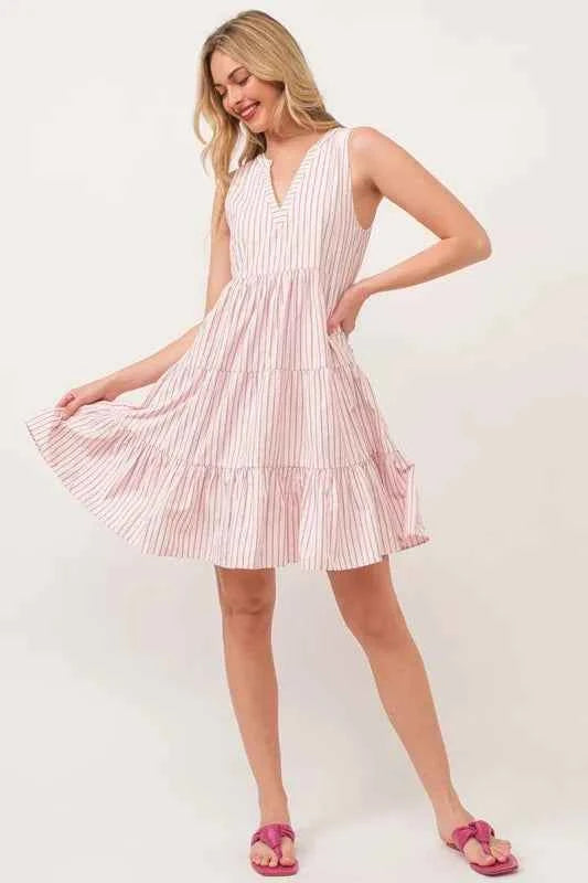 Lime 'N' Chili Striped Sleeveless V-Neck Tiered Dress PINK 6ceb2f37c74d4923bfc0692ee5246fd3-Max-Origin