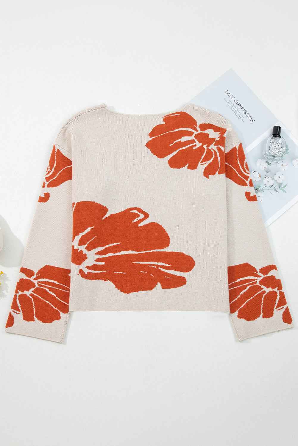 Green Flower Pattern Drop Sleeve Baggy Sweater 6cf48bc3003dad06
