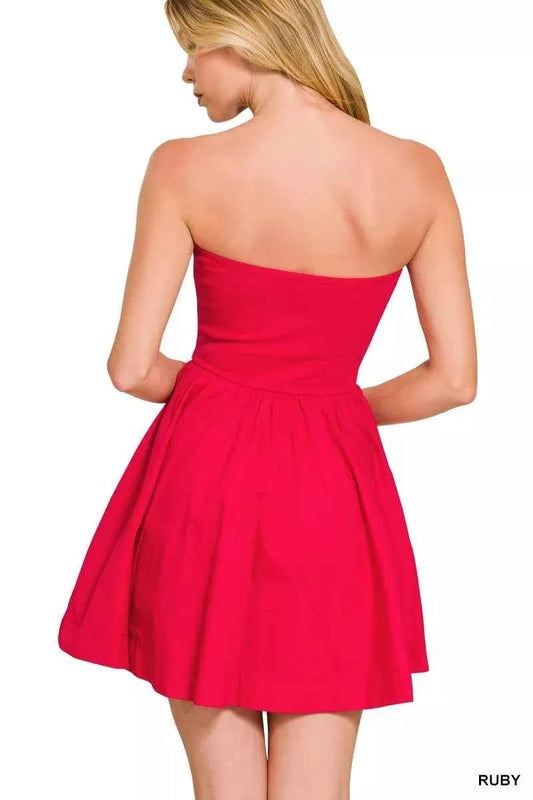 Combined Knit Tube Top Flare Mini Dress 6cf7212fc1334bad8c3e1ed4f920caad-Max-Origin