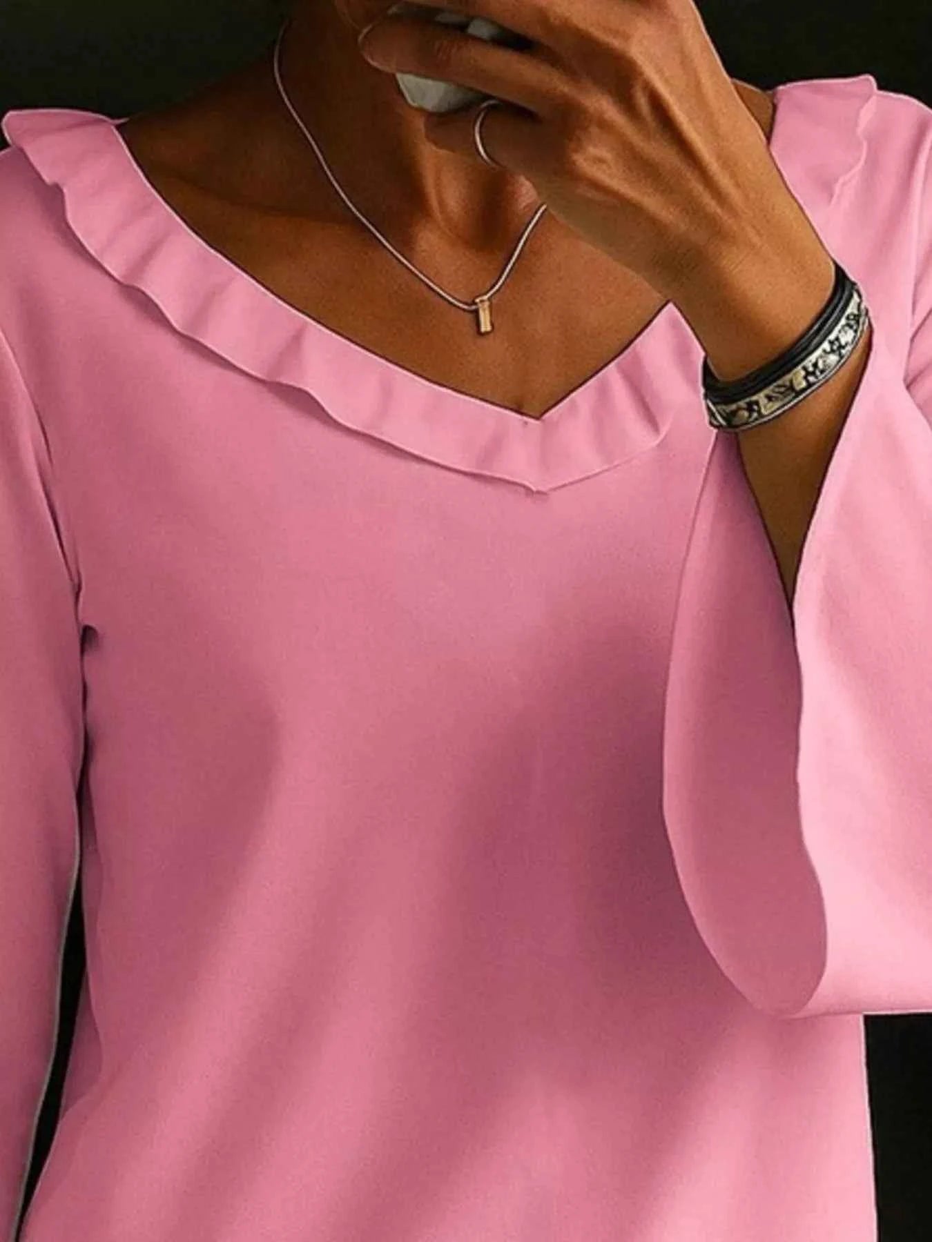 Full Size Ruffled V-Neck Long Sleeve Blouse Plus Size 6cfb0199-76dd-4d6f-81a7-e15d31cd1e33-Max-Origin