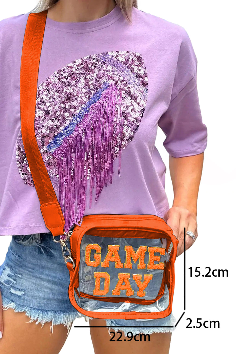Black Chenille GAME DAY Pattern Clear Bag 6cfeeef4c5b2660f