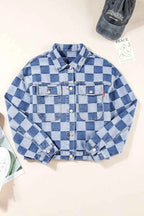 Checkered Button Up Long Sleeve Denim Jacket 6d0130f2-3043-4f74-b3d8-9bbae5798160-Max