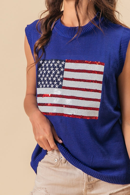 American Flag Sequins Patch Knit Vest 6d02103cd0b647d69273a8d4ade97c1c-Max