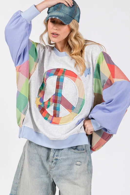 SAGE + FIG Contrast Peace Patch Dropped Shoulder Sweatshirt 6d052cc5-eb5d-40a5-8fab-448e2b913cbe-Max