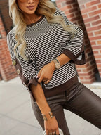 Striped Button Decor Dropped Shoulder Sweatshirt Brown 6d0bb8df1eed498a8060f34f99e3bfbf-Max-Origin