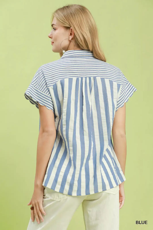 Striped Button Front Flutter Sleeve Top 6d0d5e81-4929-48ba-aff5-7ae36ec033d5-Max-Origin