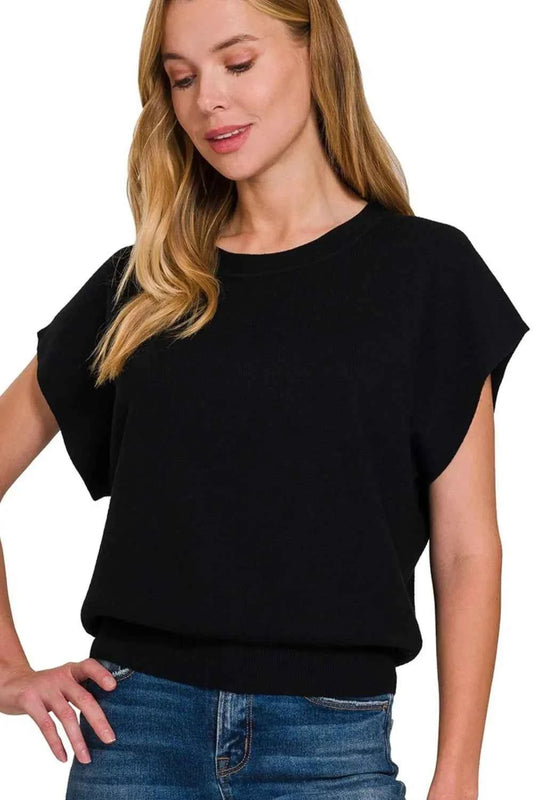 Zenana Round Neck Short Dolman Sleeve Sweater BLACK 6d175422-b448-45e6-970c-4c9ac9d9e2b8-Max-Origin