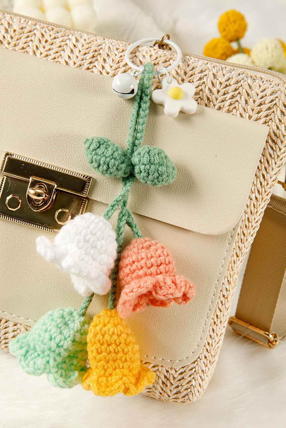 Meadow Mist Green Cute Crochet Flower Keychain Meadow Mist Green ONE SIZE woolen yarn 6d1a8e89bb17d7cb