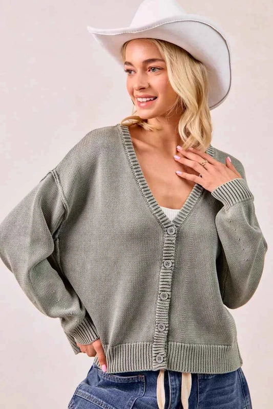 Washed Sweater V Neck Cardigan 6d1b6a86baf34c7f8f2dd499a43e9919-Max-Origin