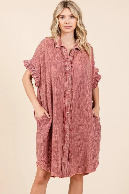 Mittoshop Mineral Wash Cotton Gauze Mini Shirt Dress Rust 6d1ccdf4-0c7d-40f7-9258-a6ffabd950f5-Max