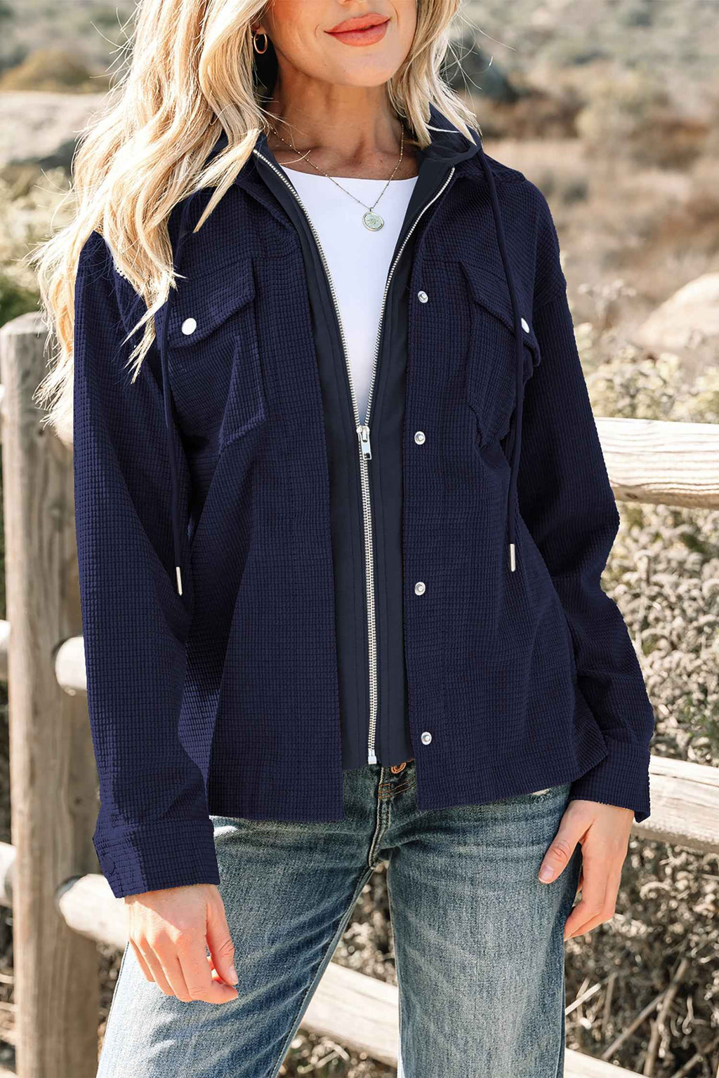 Sail Blue 2 in 1 Thermal Knit Textured Hooded Jacket Sail Blue 100%Polyester 6d1de7aadbf4f887