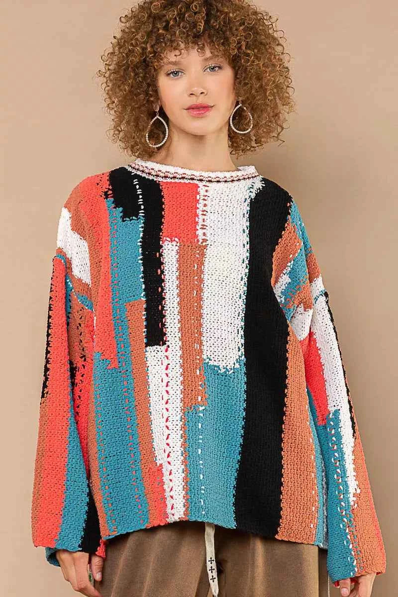 POL Color Block Round Neck Oversized Sweater 6d221c61-177b-47ff-b63b-ee882549530e-Max-Origin