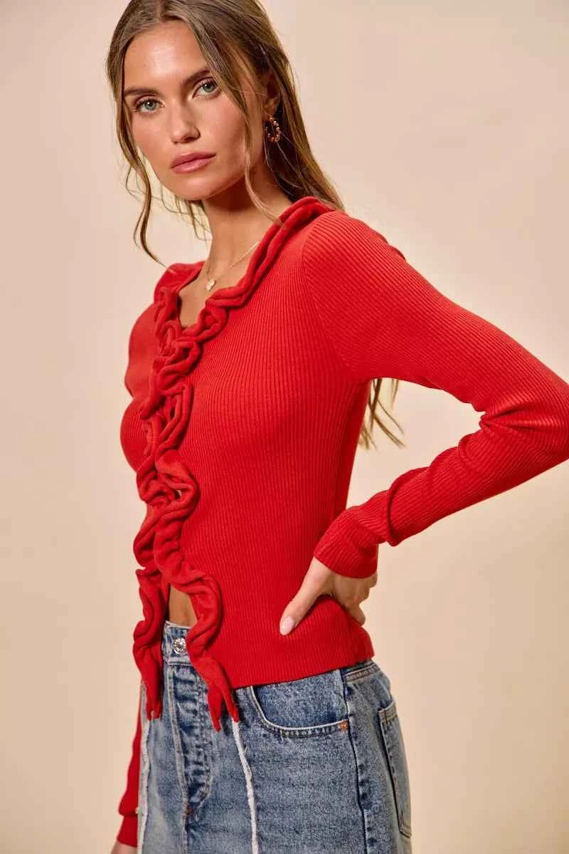 SO ME Cascade Ruffle Ribbed Sweater Cardgian 6d22f22f3bbd433994e384ae185e5534-Max-Origin