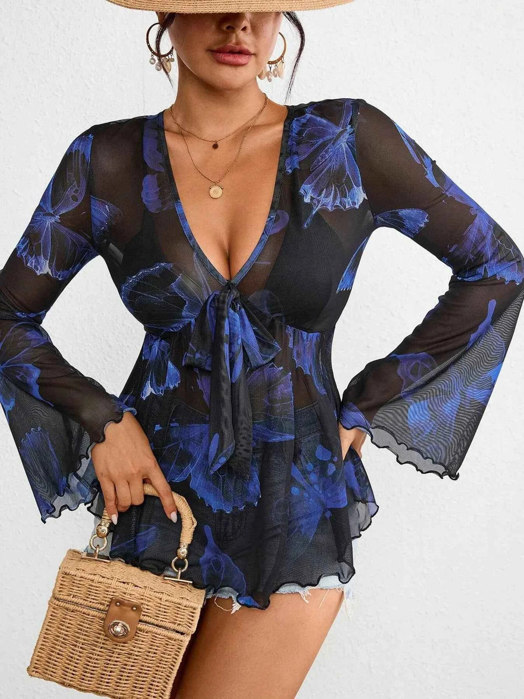Tie-Front Flare Sleeve Blouse 6d2e9d2ea5474af680dbb1d3009ce0f8-Max-Origin