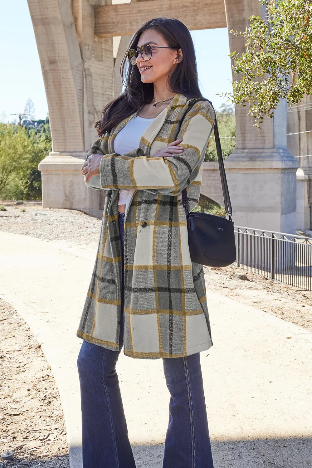 Double Take Full Size Plaid Button Up Lapel Collar Coat 6d3d667200b74cb98352ac68c39c9971-Max