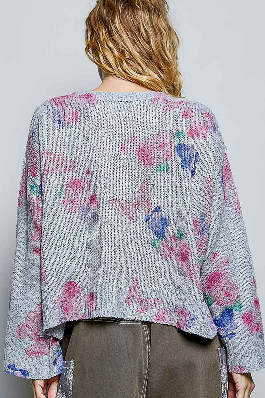 Ribbed Butterfly Print Round Neck Knit Top 6d4270d3-9f18-41f6-8ceb-175af8d5e1b2-Max