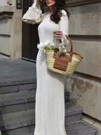 Ribbed Long Sleeve Dress with Ruffle Hem 6d4bac6d9a0d4c999d40aa0bce609346-Max-Origin