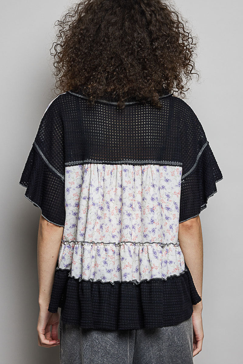 POL Floral Print V-Neck Woven Blouse with Gentle Gathers 6d4daf1d-e85a-4c47-8ad9-56717446759a-Max