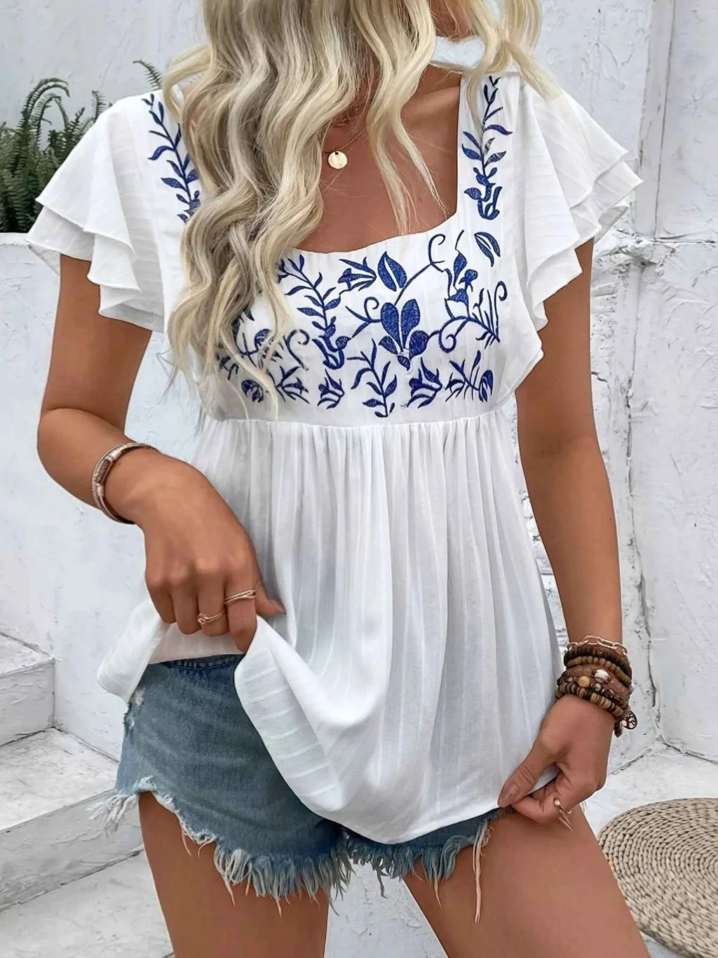 Embroidered Flutter Sleeve Blouse 6d51ccc7689443cba89996e87e44363c-Max-Origin