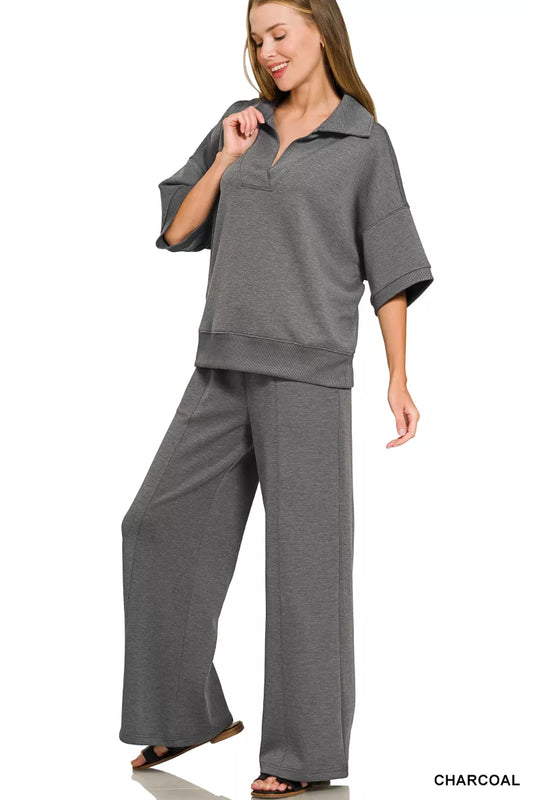 Scuba Collared Short Sleeve Pullover & Center Seam Pants Set CHARCOAL 6d54fbbf-8f58-447b-bf1e-736b04f39858-Max-Origin