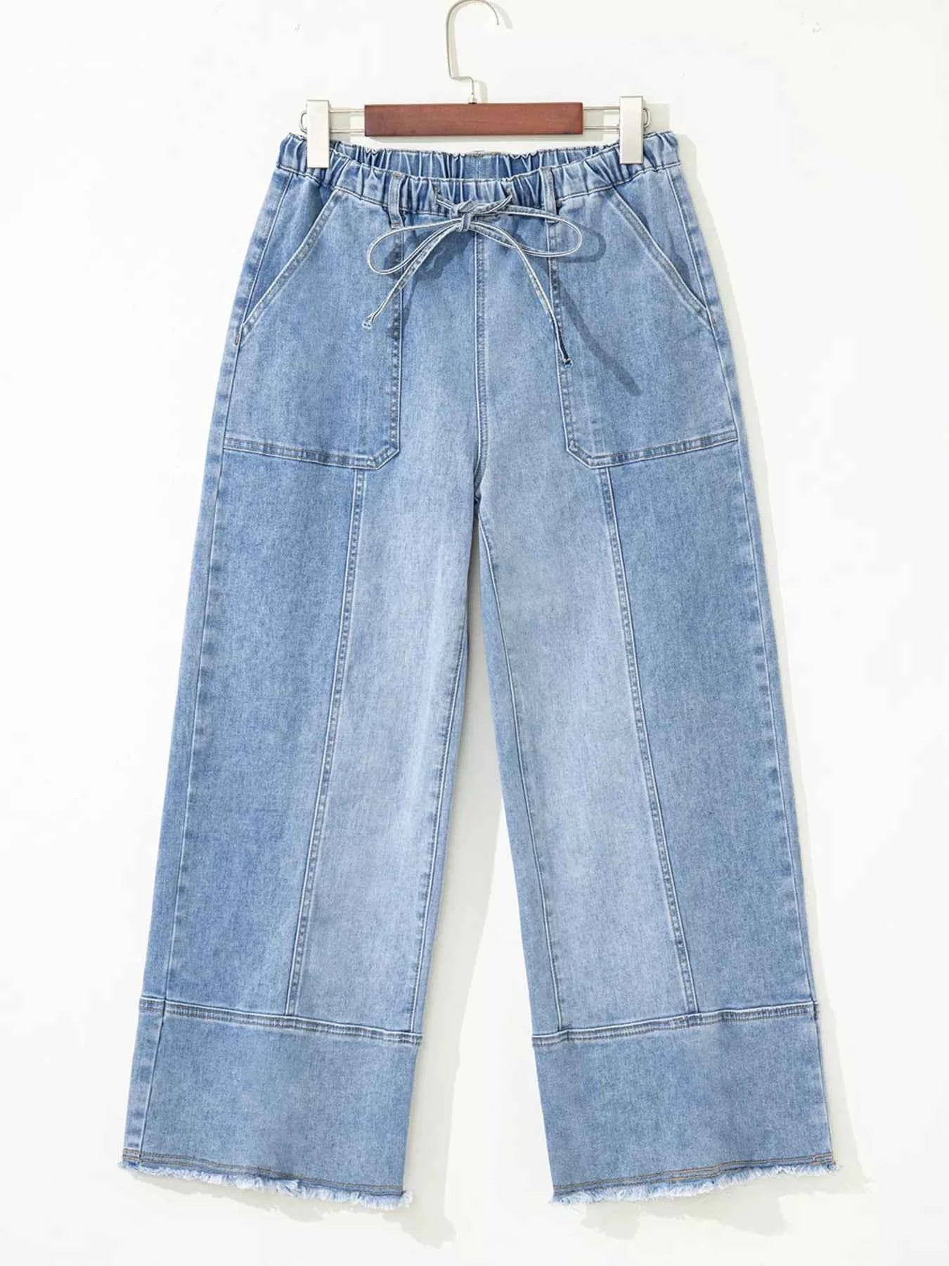 Wide Leg Drawstring Raw Hem Jeans 6d5a0d21c563453c8f00999f33551c83-Max-Origin