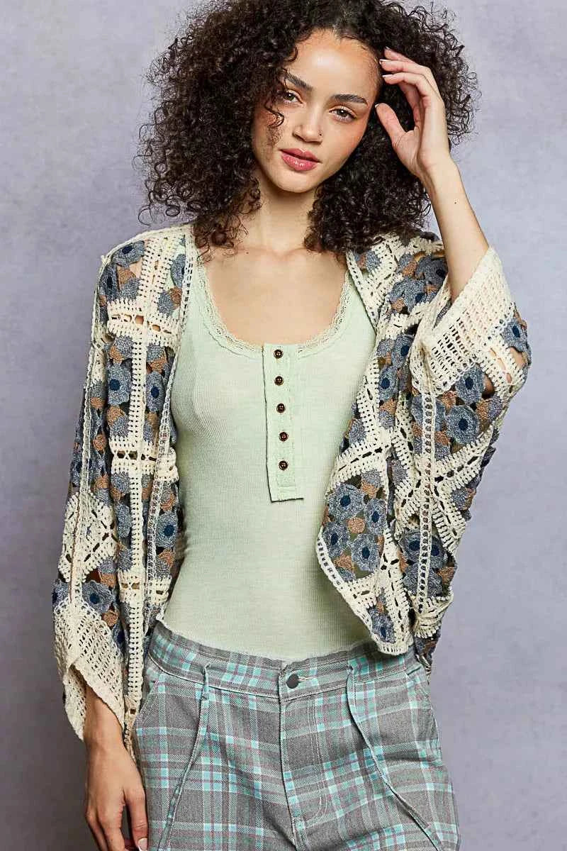 POL Open Front Floral Crochet Cardigan CHARCOAL MULTI One Size 6d5a2e00-810f-4b75-970b-b455b97193a5-Max-Origin