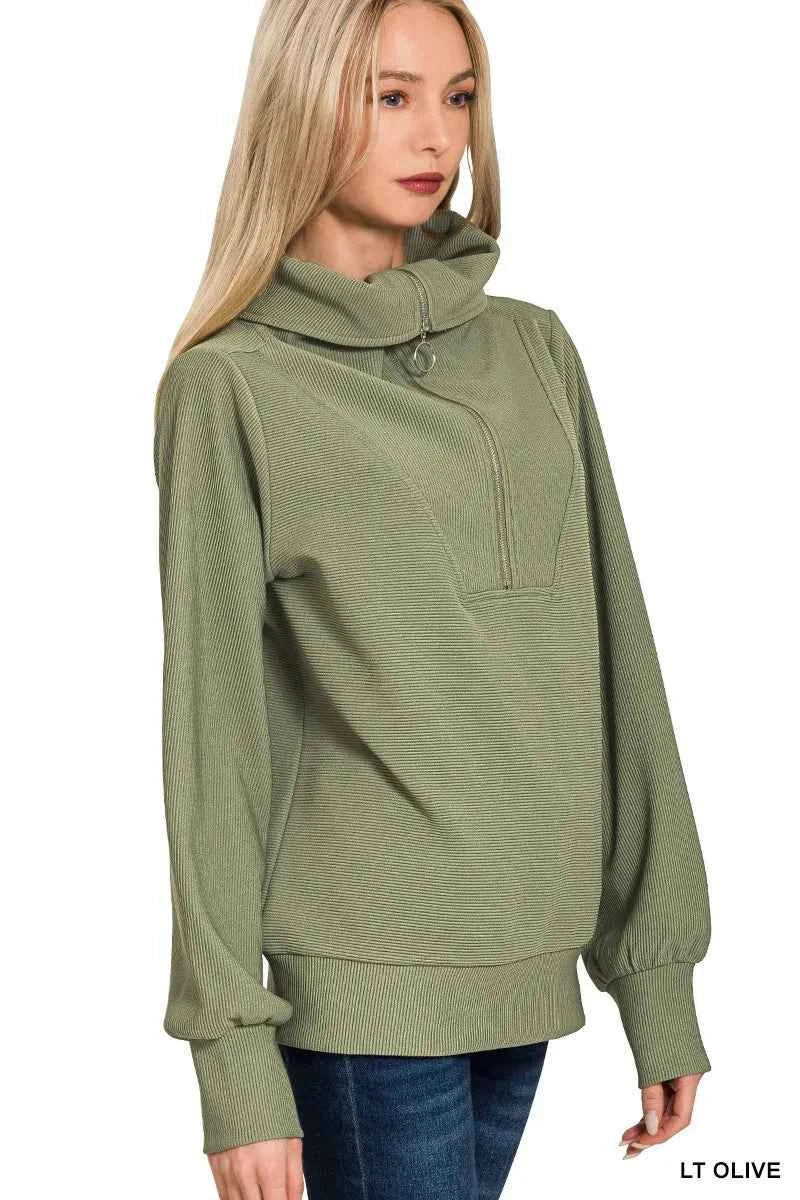Zenana Ribbed High Neck Half Zip Pullover & Pants Set 6d5fd65e65924507aa4a73d378625f70-Max-Origin