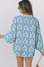 Sky Blue Paisley Button V Neck Long Sleeve Shirt 6d610e593c477867