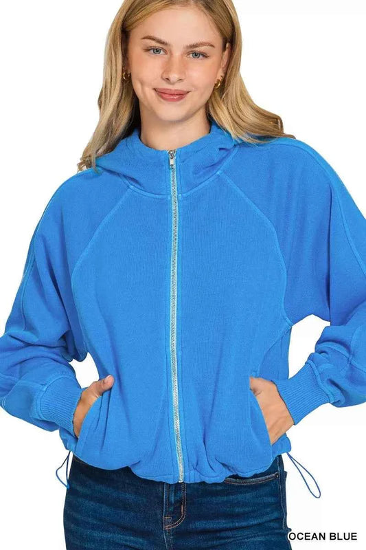 Fleece Pigment Dye Zip Up Hoodie with Pockets OCEAN BLUE 6d61335823bd4ae5b3f00daa6f98cc13-Max-Origin