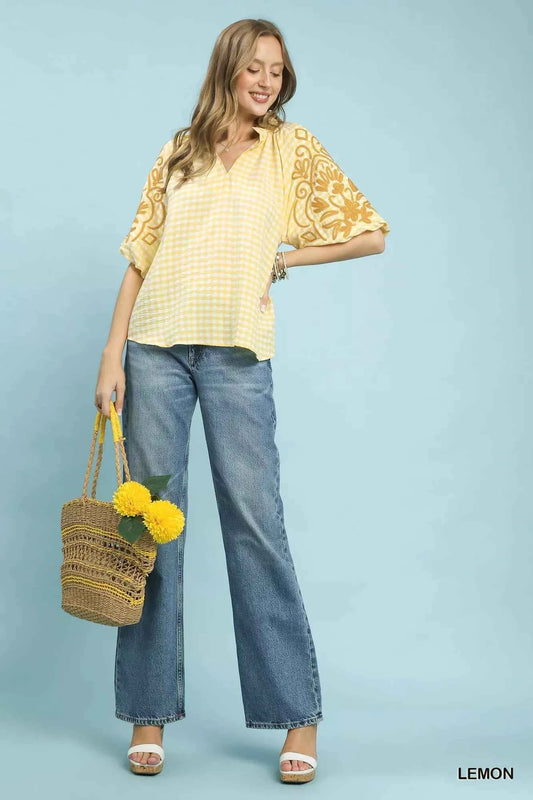 Gingham Embroidered Balloon Sleeve Top 6d6b41ac-55d6-469b-bd09-23ba514705d1-Max-Origin