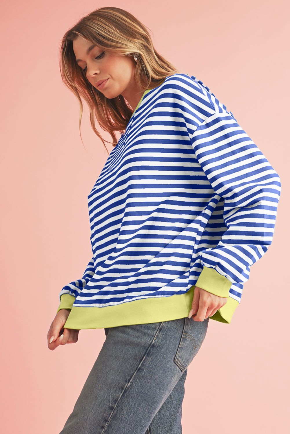 Black Stripe Contrast Edge Cross Seam Oversized Sweatshirt 6d765f8a07922f6b
